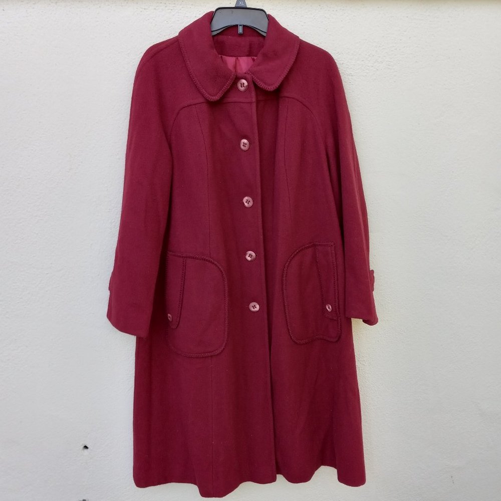 Vintage Red Wool Forecaster Coat Button Front Retro Academia